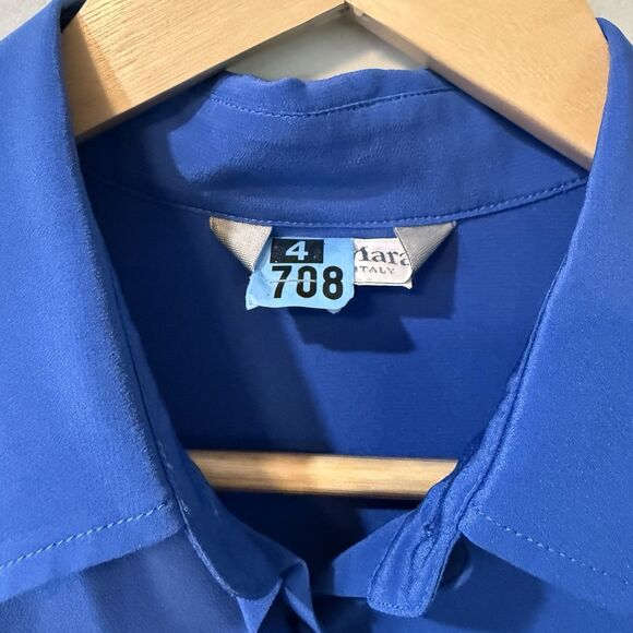 Max Mara Womens Silk Tunic Top Blouse Womens Blue Button Down Shirt *Size XL - Picture 11 of 13